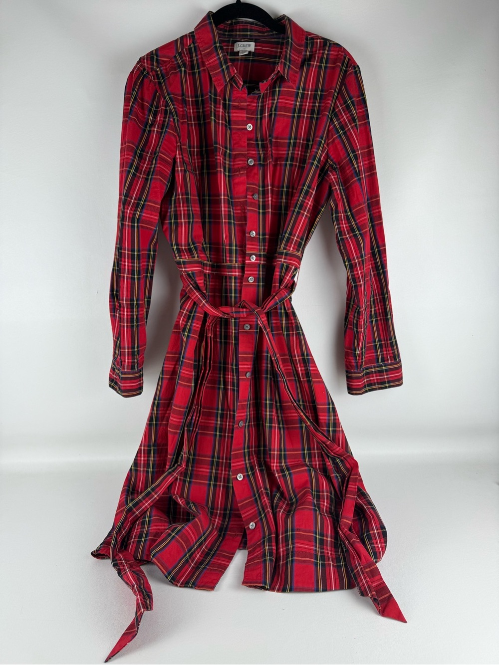 J. Crew Plaid Button-Front Tie-Waist Shirtdress - Size 14 - Picture 2 of 6